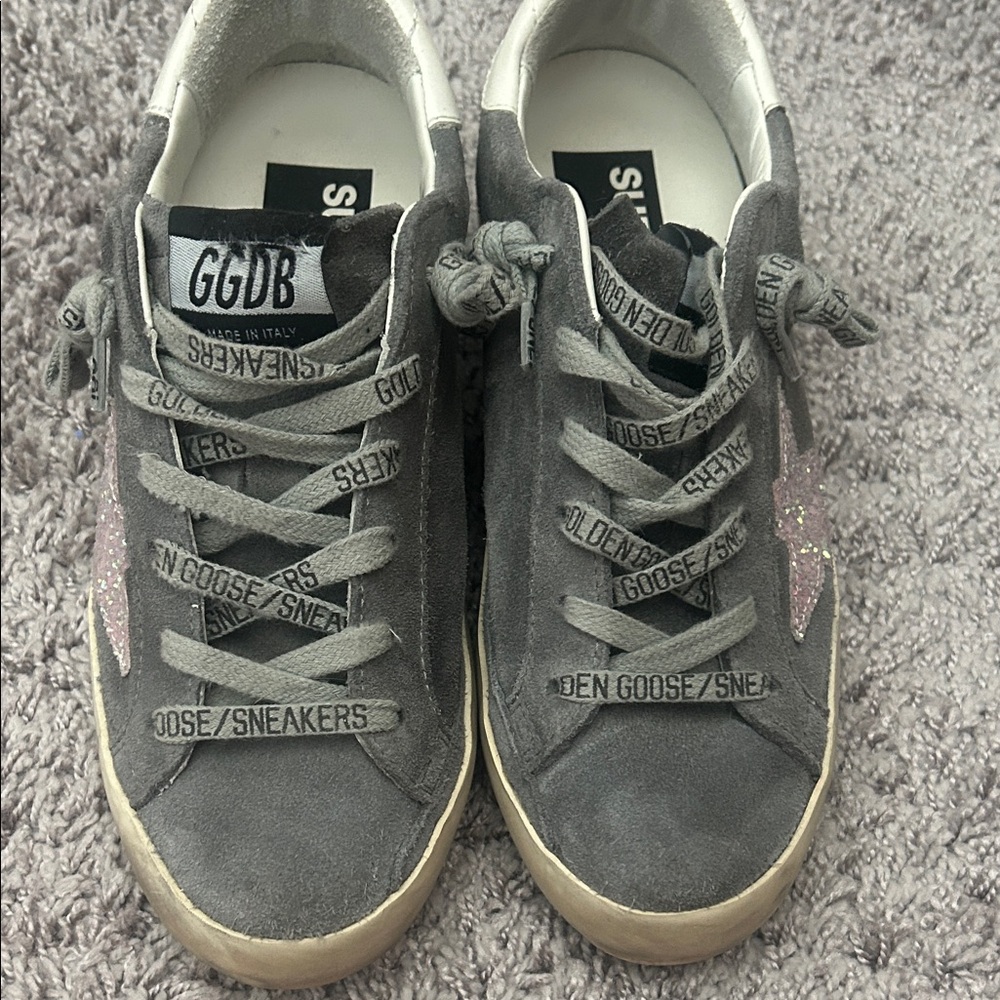 Golden Goose Gray Sneakers with Pink Glitter Star